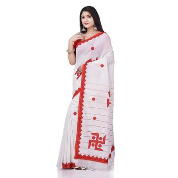 White woven cotton saree with blouse 1