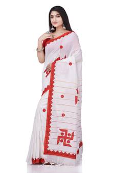 White woven cotton saree with blouse