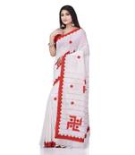 White woven cotton saree with blouse