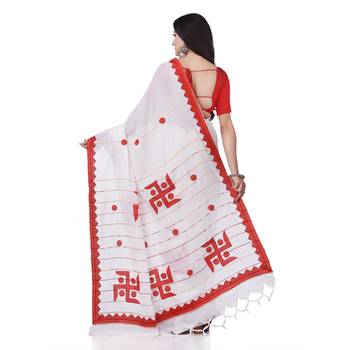 White woven cotton saree with blouse 2
