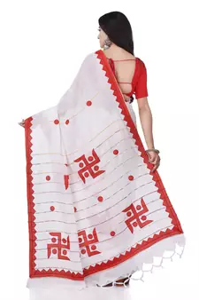 White woven cotton saree with blouse