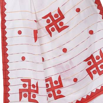 White woven cotton saree with blouse 3