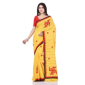 Yellow woven cotton saree with blouse 1