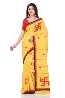 Yellow woven cotton saree with blouse