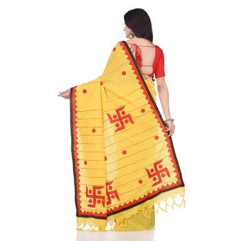 Yellow woven cotton saree with blouse 2