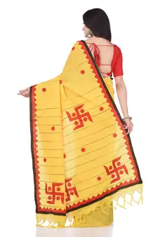 Yellow woven cotton saree with blouse