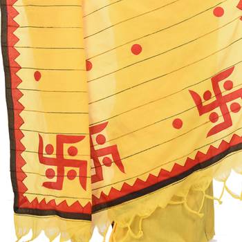 Yellow woven cotton saree with blouse 3