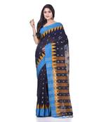 Dark blue woven cotton saree with blouse