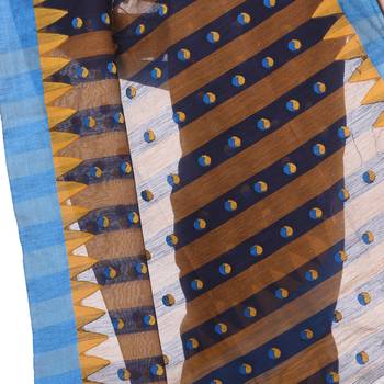 Dark blue woven cotton saree with blouse 3