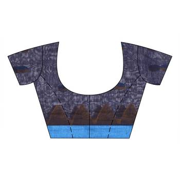 Dark blue woven cotton saree with blouse 4