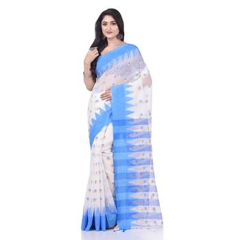 White woven cotton saree with blouse 1