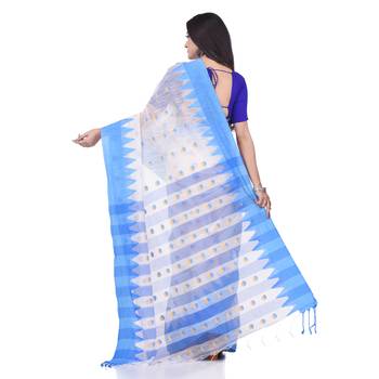 White woven cotton saree with blouse 2