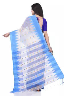 White woven cotton saree with blouse