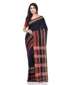 Dark blue woven cotton saree with blouse