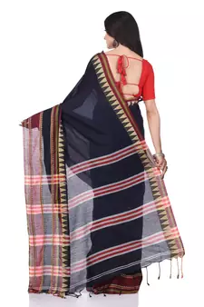 Dark blue woven cotton saree with blouse