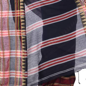 Dark blue woven cotton saree with blouse 3