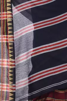 Dark blue woven cotton saree with blouse