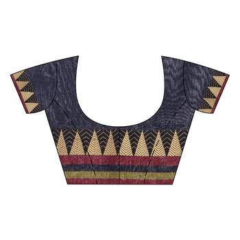 Dark blue woven cotton saree with blouse 4