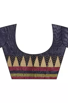 Dark blue woven cotton saree with blouse