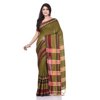 Green woven cotton saree with blouse 1