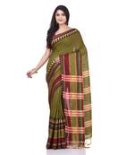 Green woven cotton saree with blouse