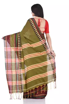 Green woven cotton saree with blouse
