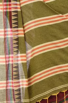 Green woven cotton saree with blouse
