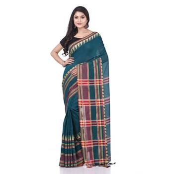 Blue woven cotton saree with blouse 1