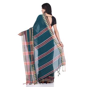 Blue woven cotton saree with blouse 2