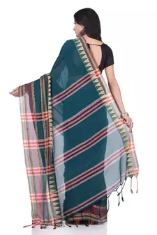 Blue woven cotton saree with blouse