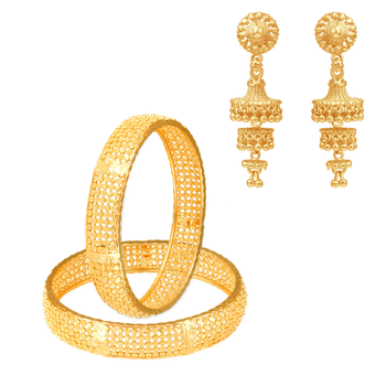 Sukai Jewels Ethnic South Indian Traditional Wear Gold Plated Jhumki and Bangle Set for Women and Girls 1