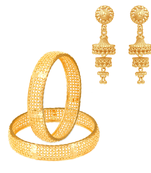 Sukai Jewels Ethnic South Indian Traditional Wear Gold Plated Jhumki and Bangle Set for Women and Girls