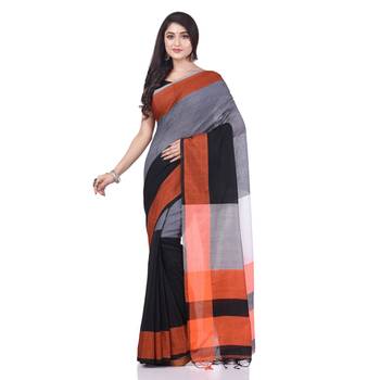Red woven cotton saree with blouse 1