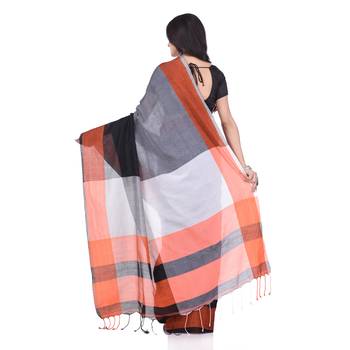 Red woven cotton saree with blouse 2