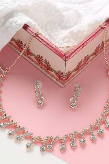 Mad Club  American Diamond Rose Gold Plated Necklace With Earrings For Women, Girls   Jewellery Set For Wedding,