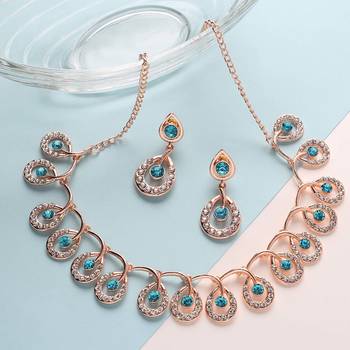 Mad Club  American Diamond Rose Gold Plated Necklace With Earrings For Women, Girls   Jewellery Set For Wedding, 1