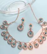 Mad Club  American Diamond Rose Gold Plated Necklace With Earrings For Women, Girls   Jewellery Set For Wedding,