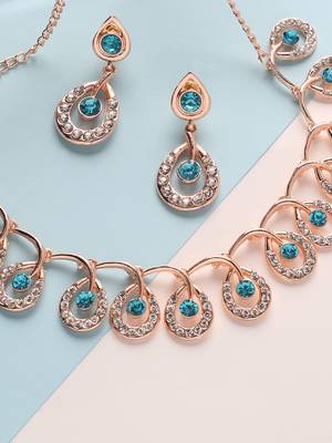 Mad Club  American Diamond Rose Gold Plated Necklace With Earrings For Women, Girls   Jewellery Set For Wedding, 2