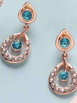 Mad Club  American Diamond Rose Gold Plated Necklace With Earrings For Women, Girls   Jewellery Set For Wedding, 3
