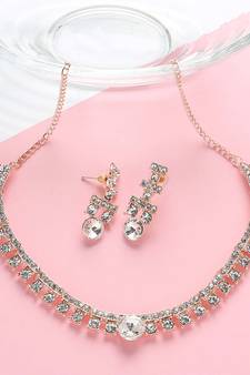 Mad Club  American Diamond Rose Gold Plated Necklace With Earrings For Women, Girls   Jewellery Set For Wedding,