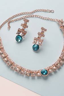 Mad Club  American Diamond Rose Gold Plated Necklace With Earrings For Women, Girls   Jewellery Set For Wedding,