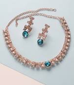 Mad Club  American Diamond Rose Gold Plated Necklace With Earrings For Women, Girls   Jewellery Set For Wedding,