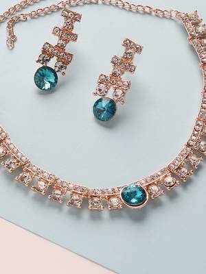 Mad Club  American Diamond Rose Gold Plated Necklace With Earrings For Women, Girls   Jewellery Set For Wedding, 2