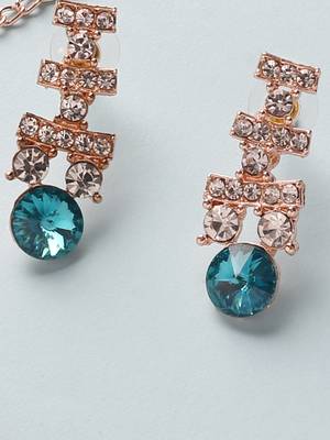 Mad Club  American Diamond Rose Gold Plated Necklace With Earrings For Women, Girls   Jewellery Set For Wedding, 3