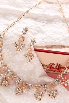 Mad Club  American Diamond Rose Gold Plated Necklace With Earrings For Women, Girls   Jewellery Set For Wedding,