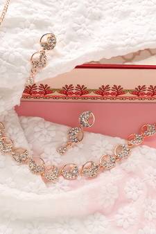 Mad Club  American Diamond Rose Gold Plated Necklace With Earrings For Women, Girls   Jewellery Set For Wedding,