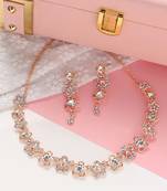 Mad Club  American Diamond Rose Gold Plated Necklace With Earrings For Women, Girls   Jewellery Set For Wedding,