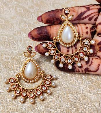 LALSO White Pearls Meenakari Gold plated Earring Jewelry  1