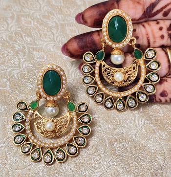 LALSO Green Pearls Meenakari Gold plated Earring Jewelry  1