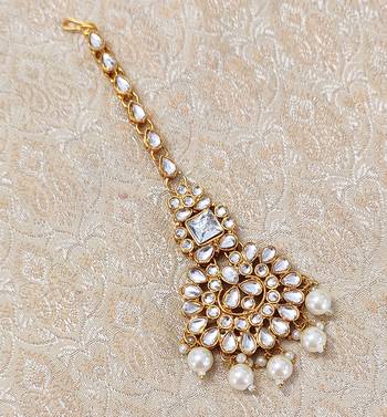 LALSO White Kundan Gold plated Maangtikka Jewelry  2